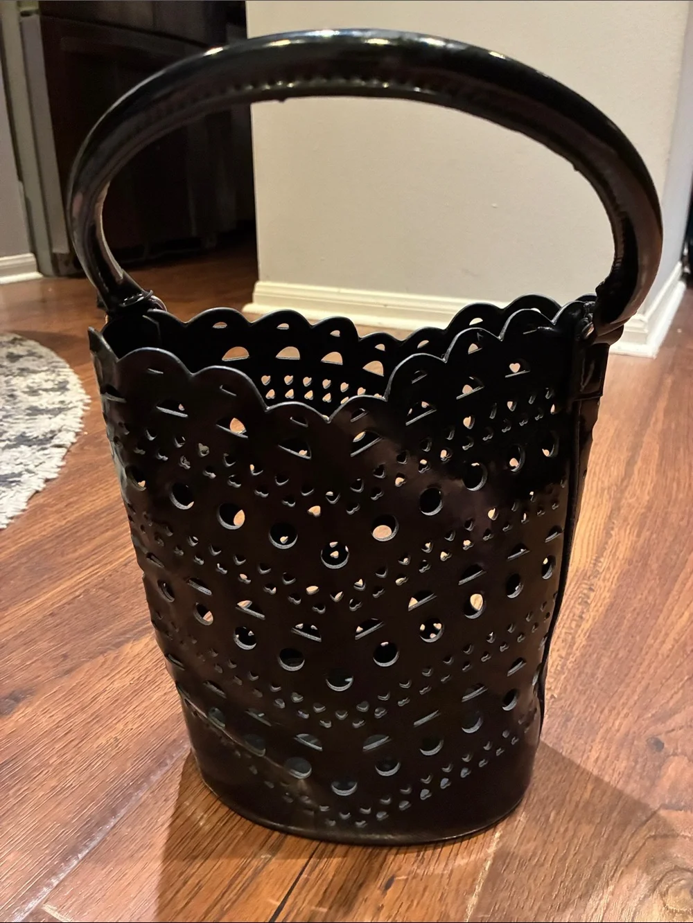 Neiman Marcus Black Laser-Cut Bucket Tote